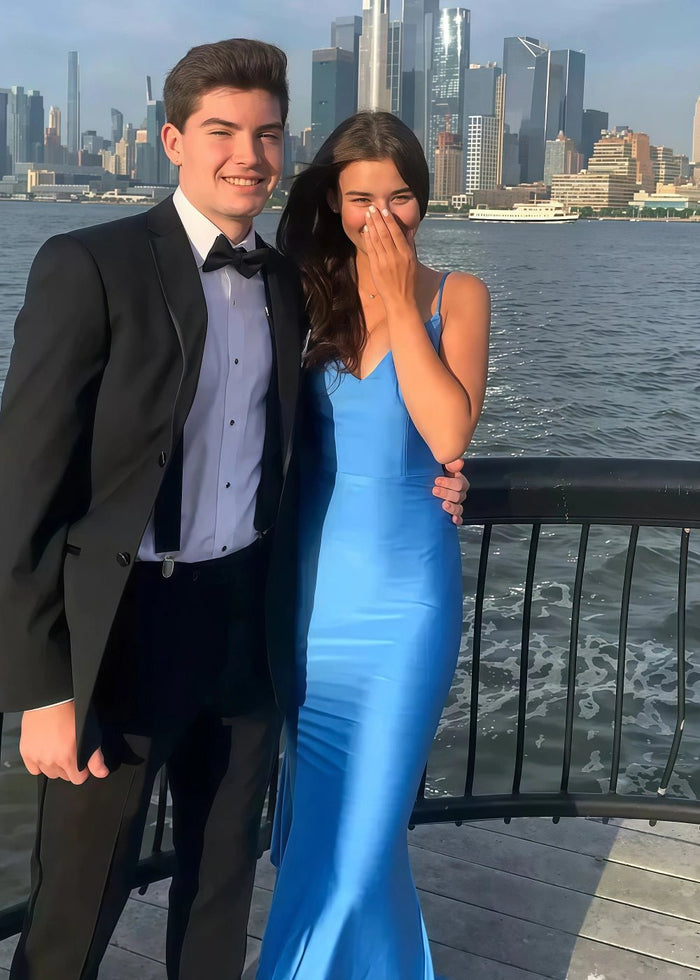 Holly | Royal Blue Satin Mermaid Backless Prom Dress - Royal Blue - PromDressClub