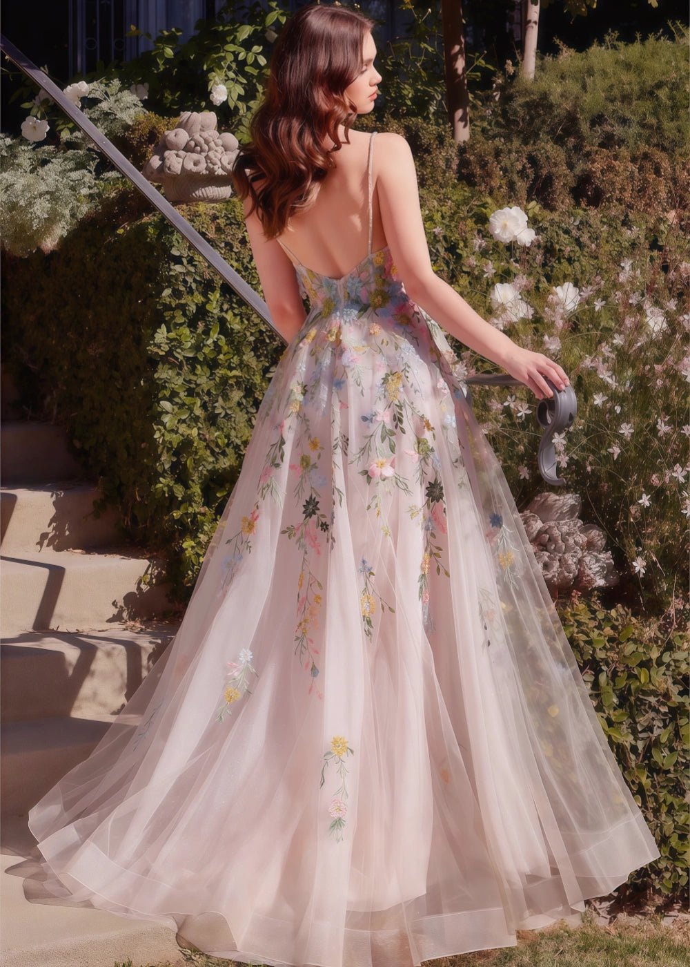 Imogen | Black Tie Ivory Floral Corset Wedding Guest Dress with Slit - Ivory Floral - PromDressClub