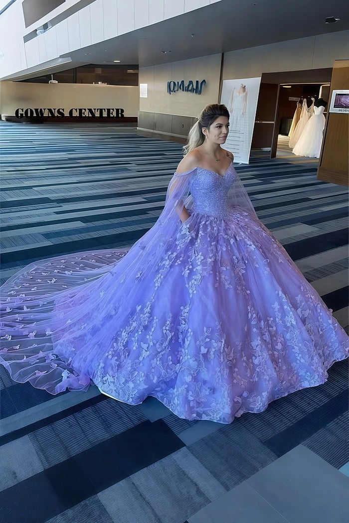 Iris | Gorgeous Light Purple Quinceanera Dress with Corset and Lace Design - Light Purple - PromDressClub