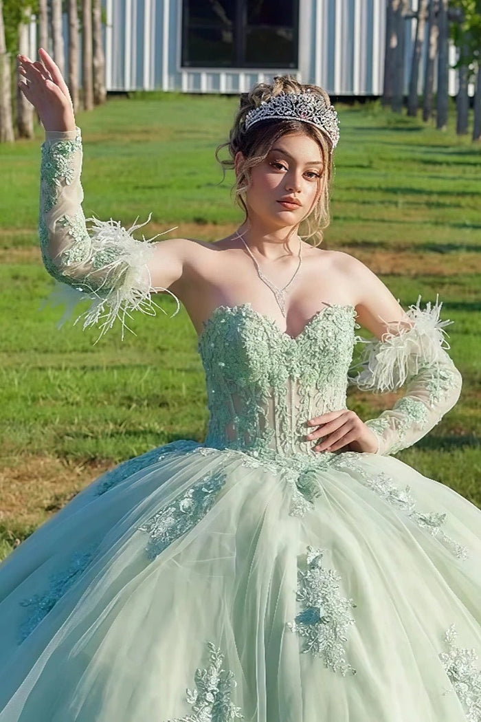 Iris | Stunning Light Green Long Sleeve Quinceanera Dresses for Your Special Day - Light Green - PromDressClub
