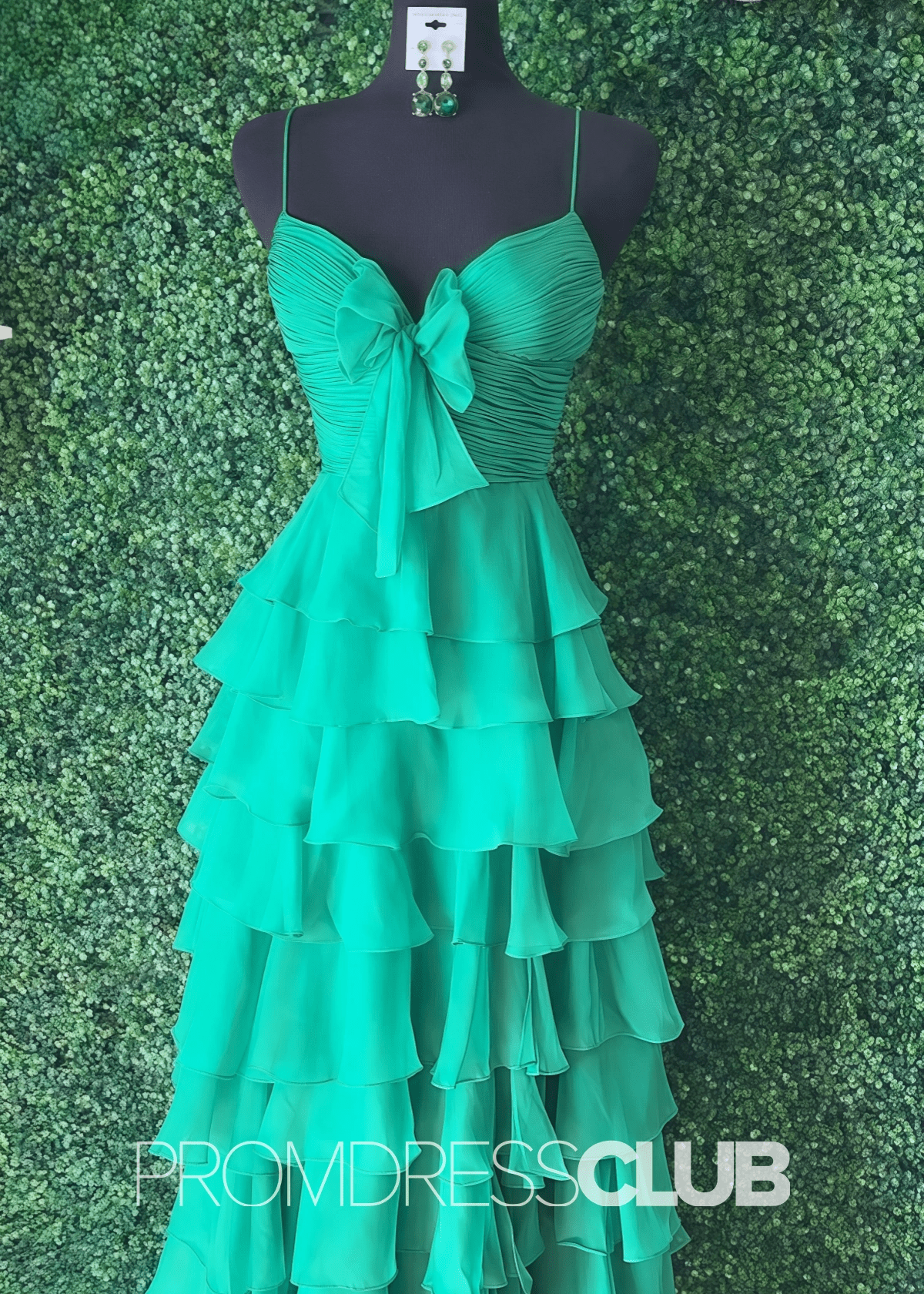 Iris | Tiered Ruffles Sweetheart Hot Pink Chiffon Prom Dress - Green - PromDressClub