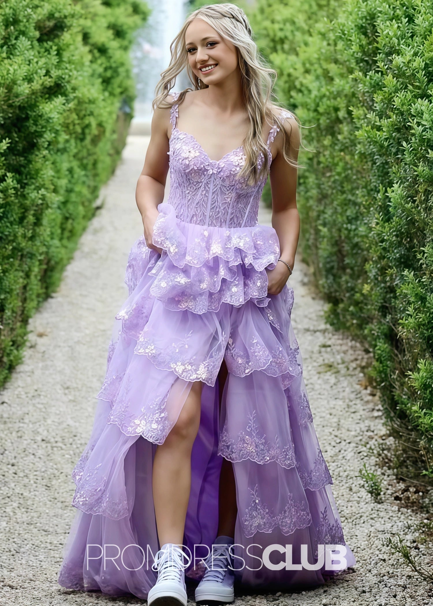 Irma |Lilac Long Prom Dresses Near Me With A Line Sweetheart Open Back High Low Layered - Price #price_variant_lowest# - Lilac - PromDressClub