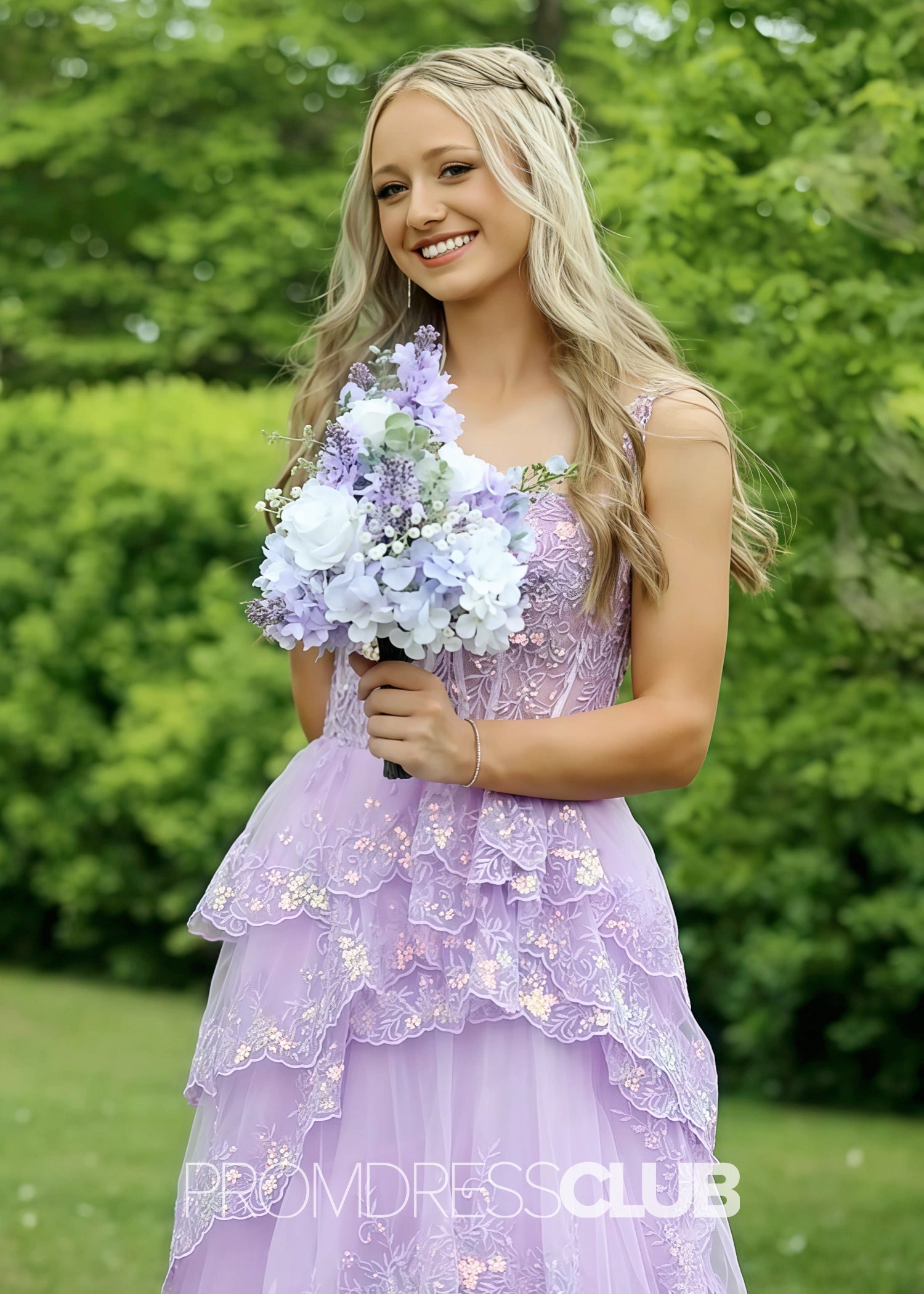 Irma |Lilac Long Prom Dresses Near Me With A Line Sweetheart Open Back High Low Layered - Price #price_variant_lowest# - Lilac - PromDressClub