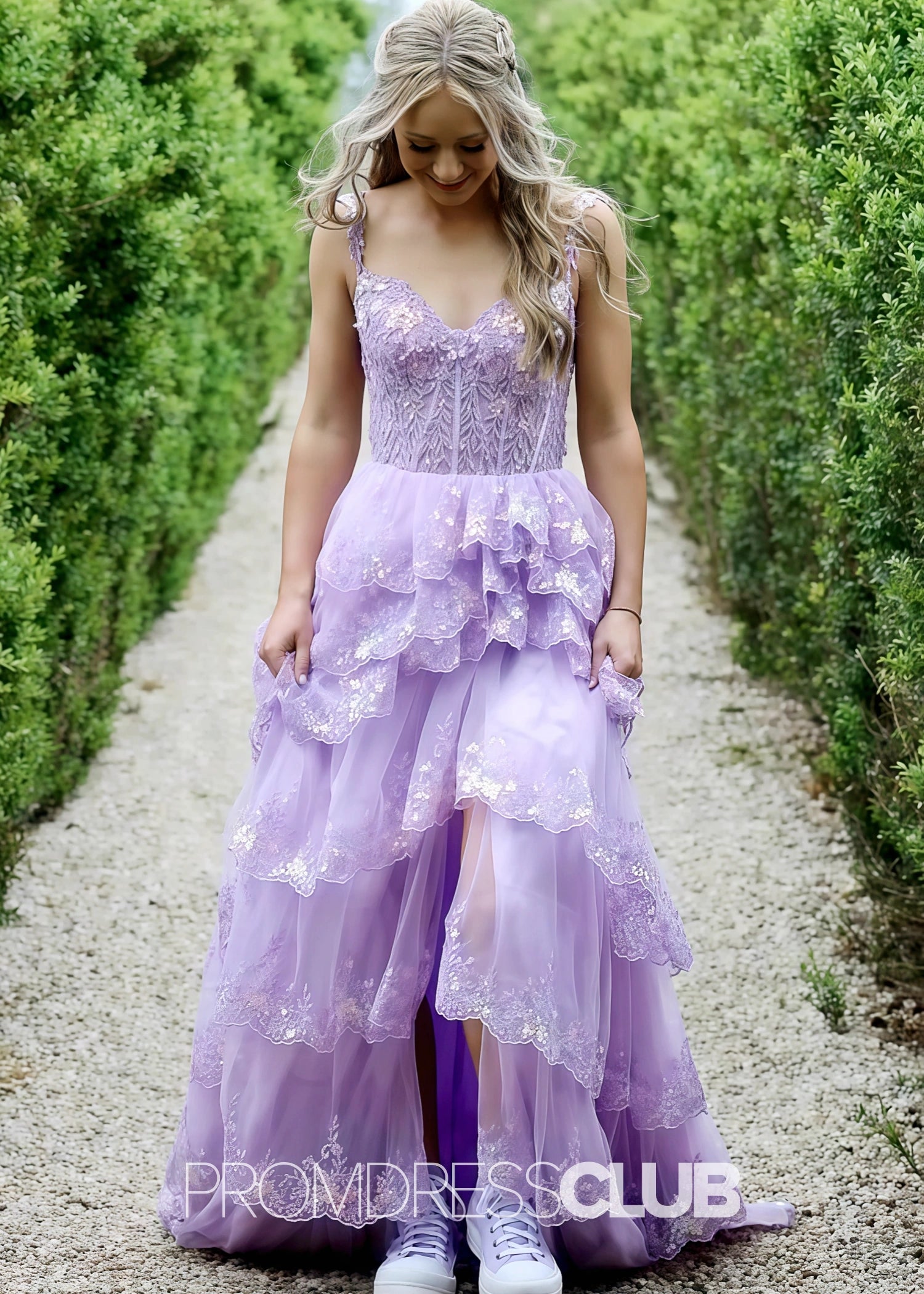 Irma |Lilac Long Prom Dresses Near Me With A Line Sweetheart Open Back High Low Layered - Price #price_variant_lowest# - Lilac - PromDressClub