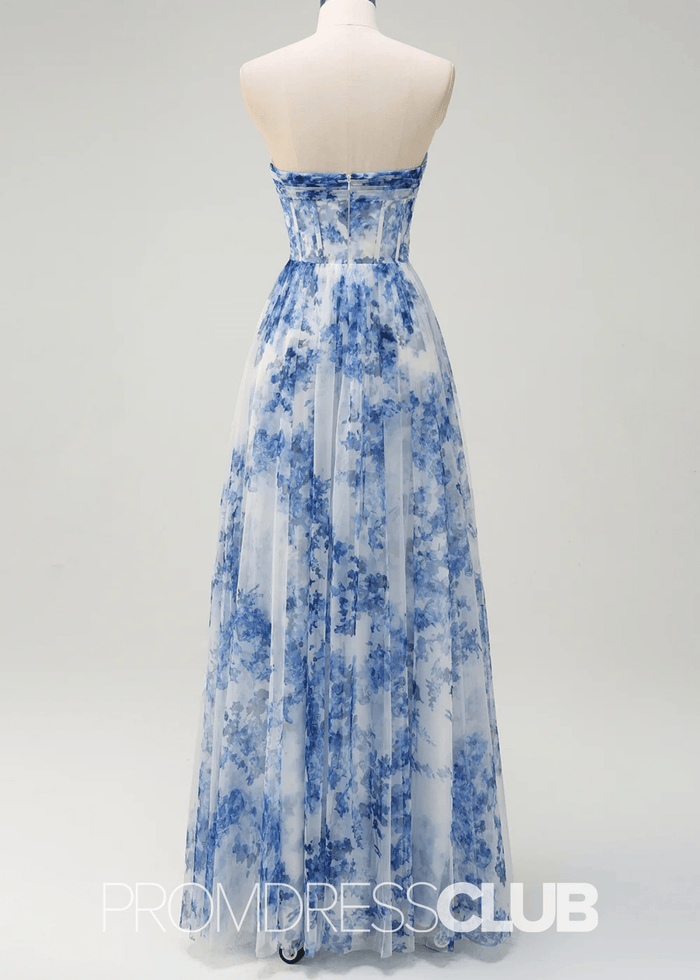 Irma | White Blue Flower Maxi Formal Dress - Price #price_variant_lowest# - Blue Floral - PromDressClub