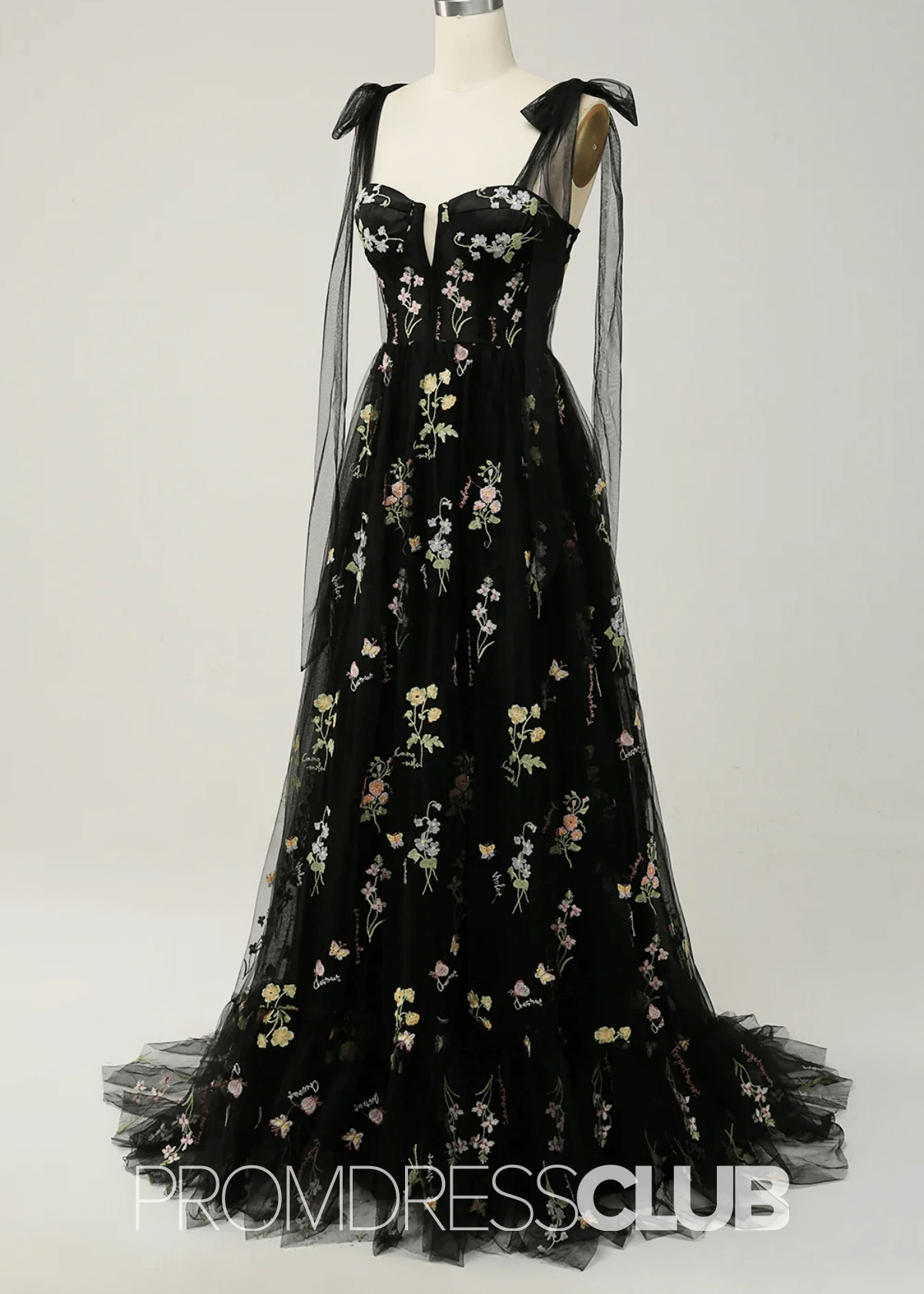 Isabel | Embroidery Corset Black Floral Long Prom Dress - Price #price_variant_lowest# - Black Floral - PromDressClub