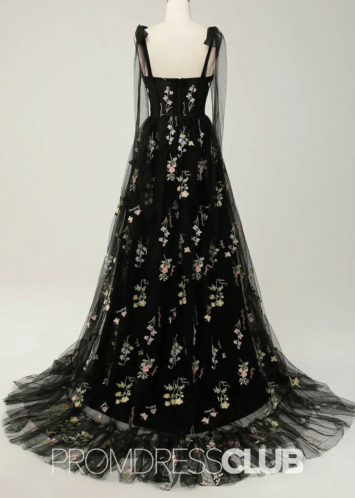 Isabel | Embroidery Corset Black Floral Long Prom Dress - Price #price_variant_lowest# - Black Floral - PromDressClub