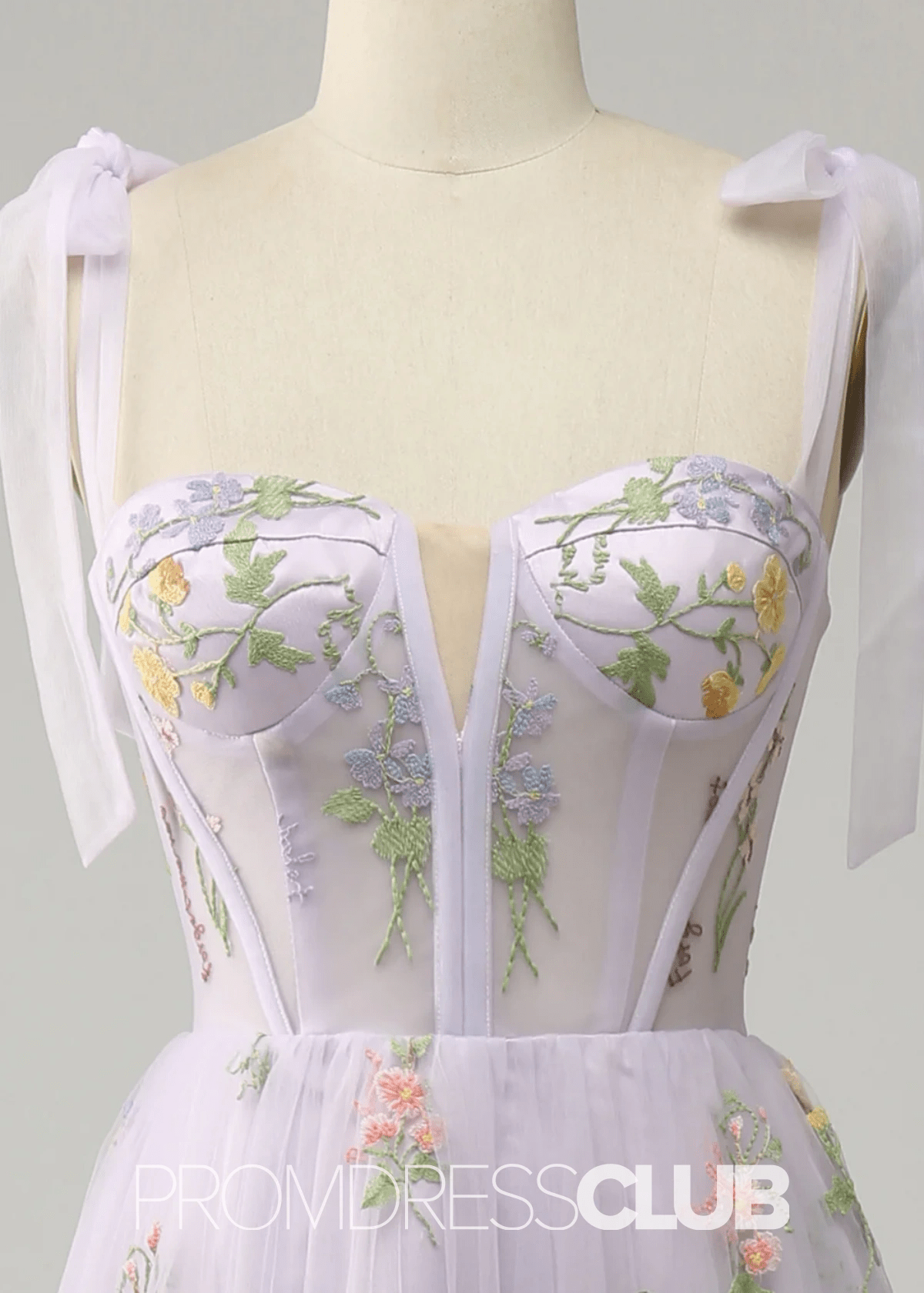 Isabel | Embroidery Corset Black Floral Long Prom Dress - Price #price_variant_lowest# - Lavender Floral - PromDressClub