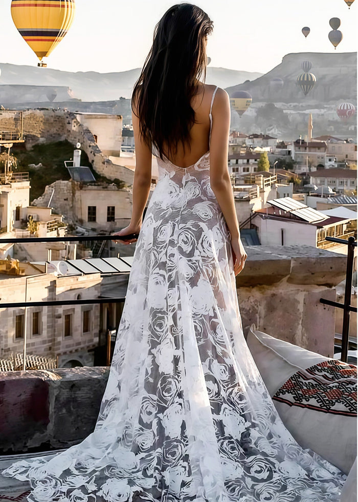 Isabel | Exquisite Mermaid Backless White Lace Wedding Dress with Sweep Train - Price #price_variant_lowest# - White - PromDressClub