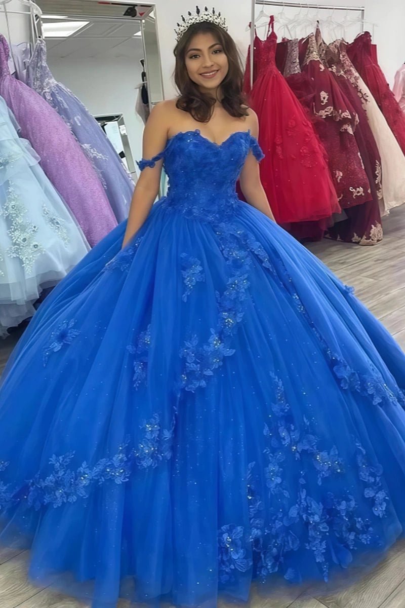 blue victorian style dress Royal Blue Beaded Lace Wedding Gown Halter Neck Quinceanera Dress – Rosymae