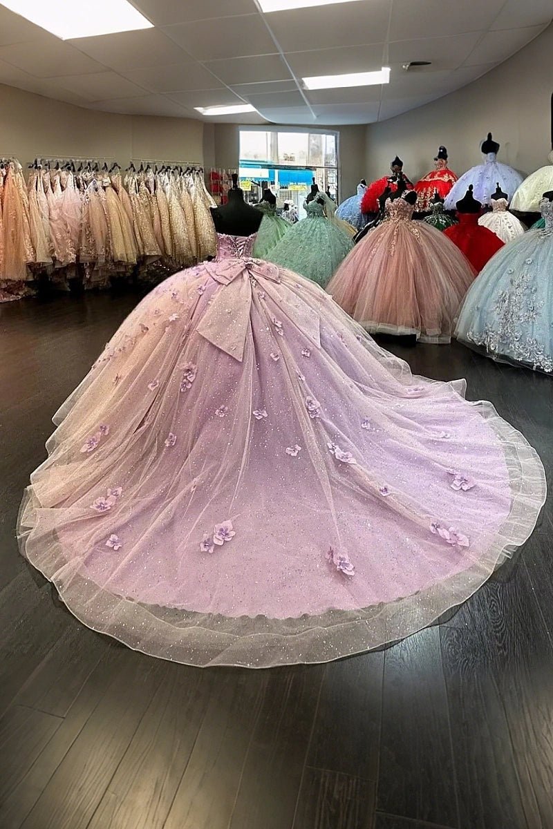 Isabelle | Beautiful Purple Quinceanera Dresses Flower Embellished Perfect for Sweet 16 - Lavender - PromDressClub