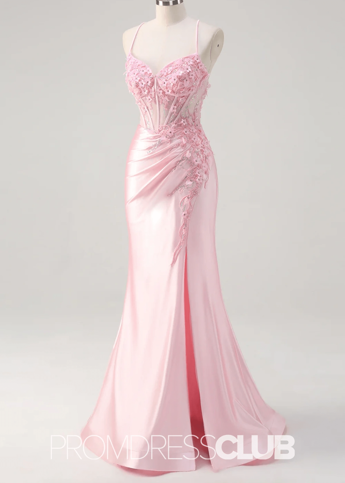 Ivy | Mermaid Corset Lace Light Pink Floral Maxi Formal Dress - Price #price_variant_lowest# - Pink Floral - PromDressClub