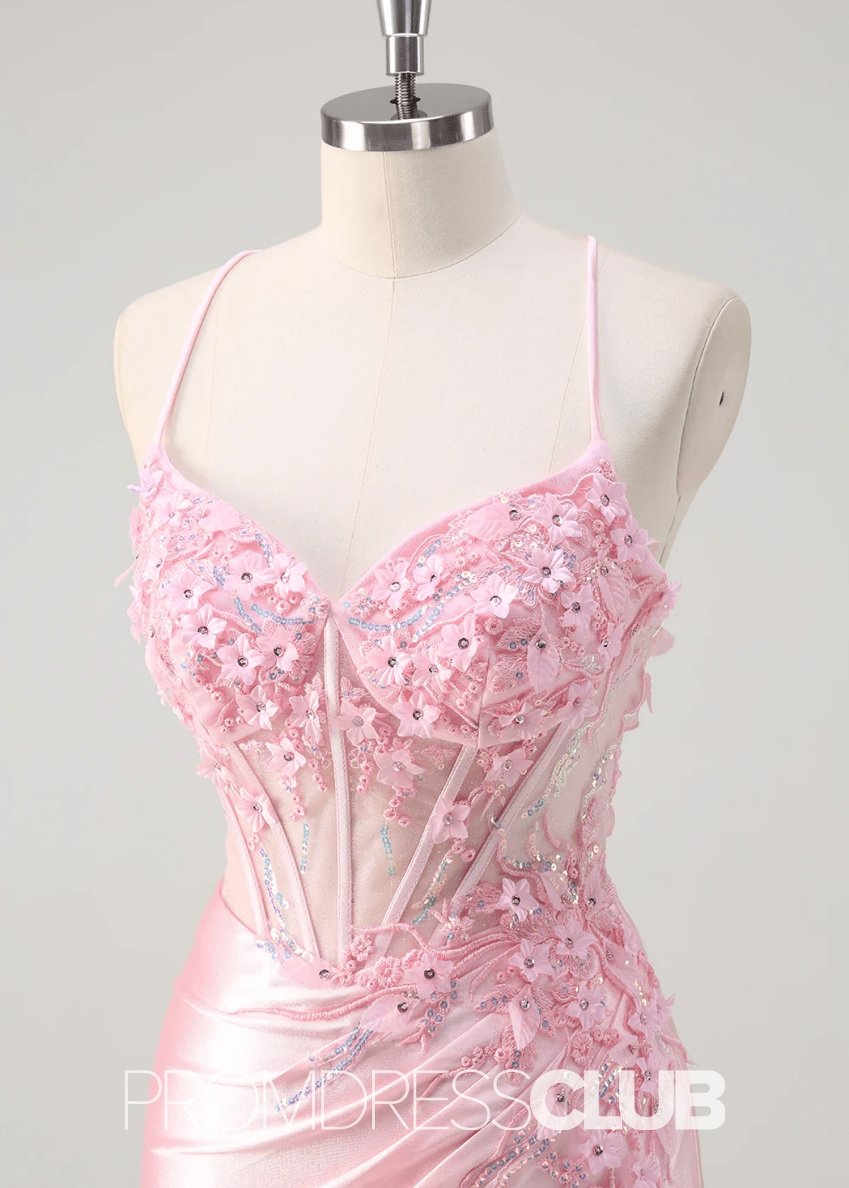 Ivy | Mermaid Corset Lace Light Pink Floral Maxi Formal Dress - Price #price_variant_lowest# - Pink Floral - PromDressClub