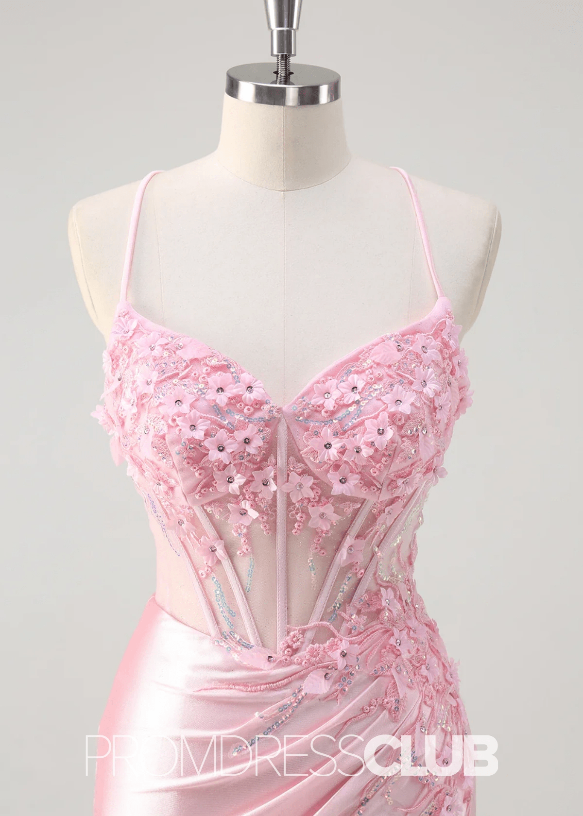 Ivy | Mermaid Corset Lace Light Pink Floral Maxi Formal Dress - Price #price_variant_lowest# - Pink Floral - PromDressClub