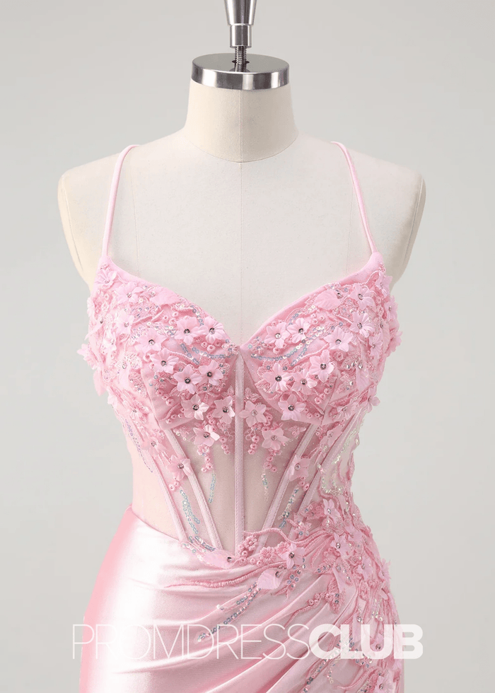 Ivy | Mermaid Corset Lace Light Pink Floral Maxi Formal Dress - Price #price_variant_lowest# - Pink Floral - PromDressClub