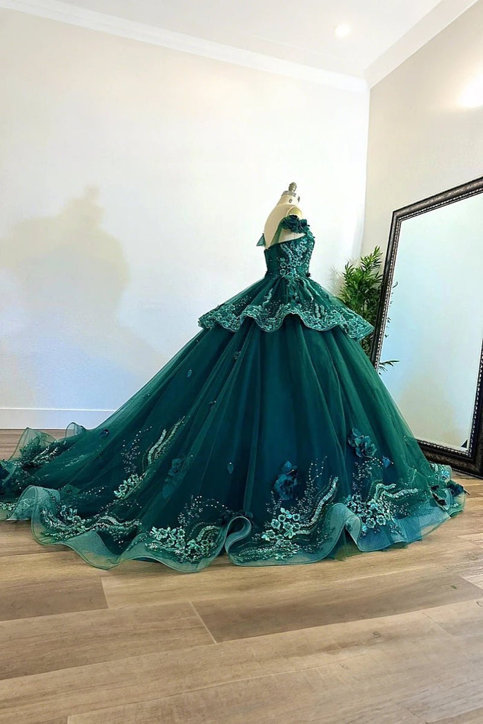Ivy | Radiant Off Shoulder Green Quince Dresses for Elegant Celebrations - Green - PromDressClub