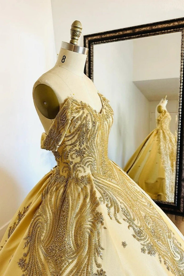 Jacqueline | Radiant Gold Quince Dresses with Luxurious Satin Elegance - Gold - PromDressClub