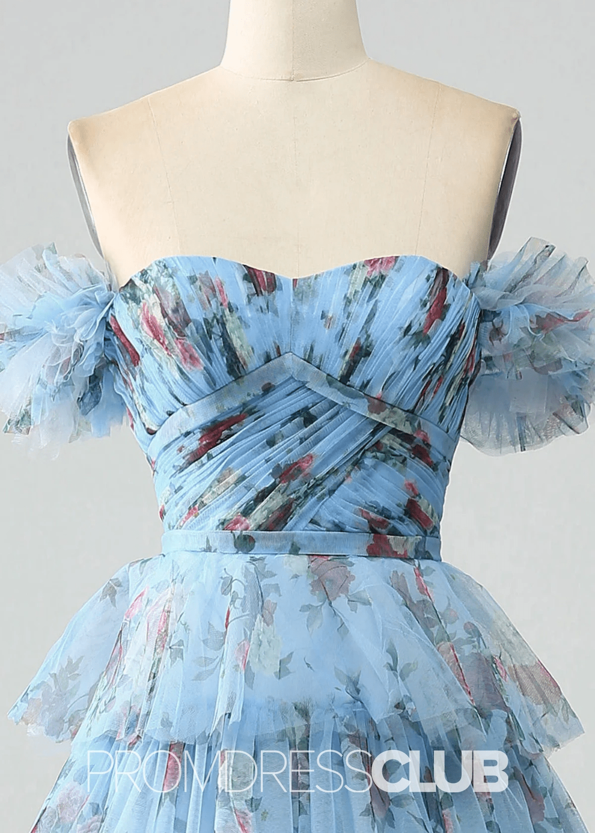 Jane | A Line Lavender Floral Long Prom Dress with Ruffles - Price #price_variant_lowest# - Blue Floral - PromDressClub