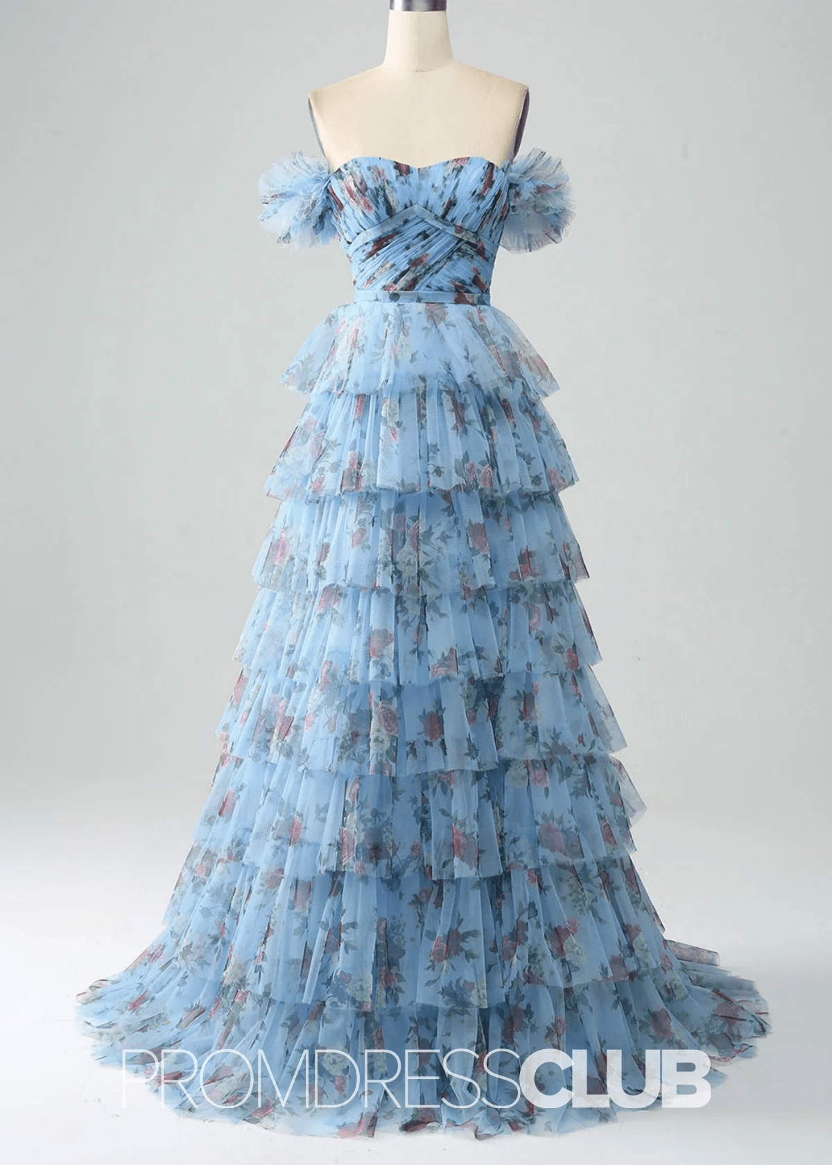 Jane | A Line Lavender Floral Long Prom Dress with Ruffles - Price #price_variant_lowest# - Blue Floral - PromDressClub