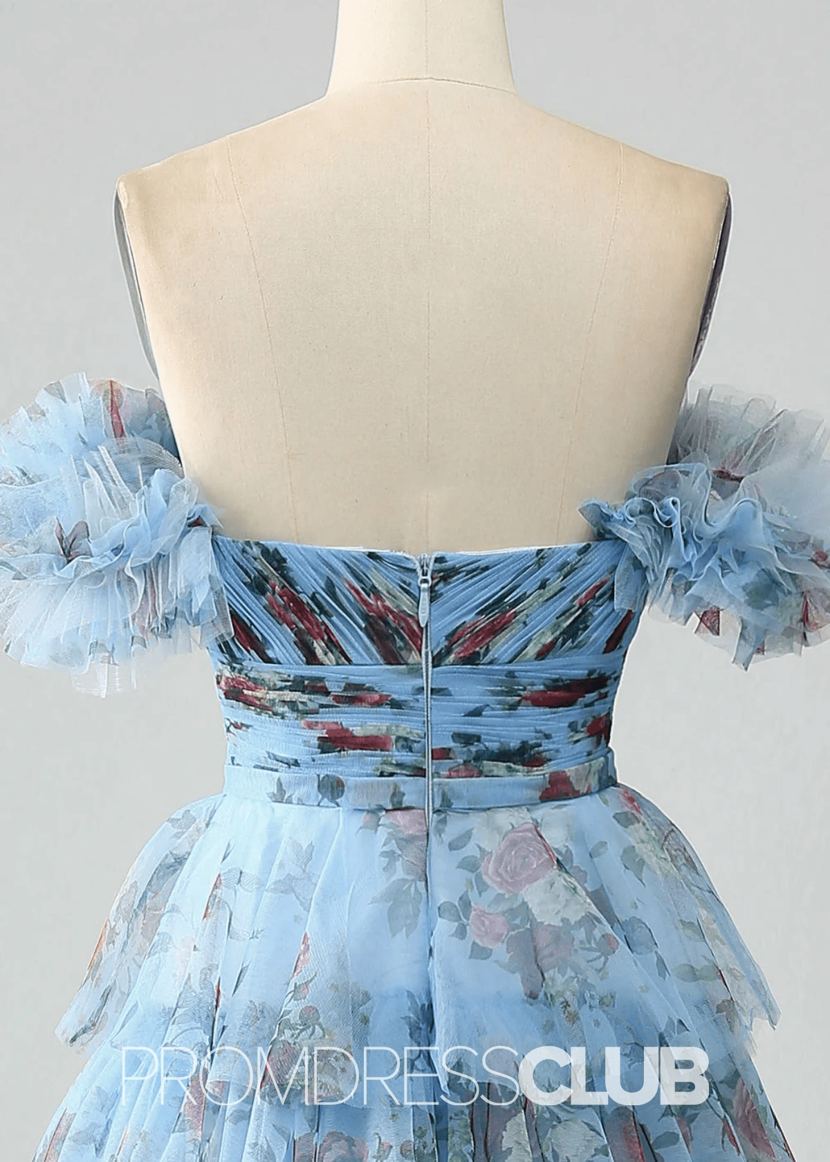 Jane | A Line Lavender Floral Long Prom Dress with Ruffles - Price #price_variant_lowest# - Blue Floral - PromDressClub