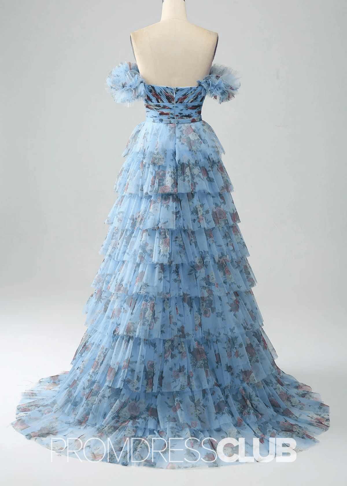 Jane | A Line Lavender Floral Long Prom Dress with Ruffles - Price #price_variant_lowest# - Blue Floral - PromDressClub