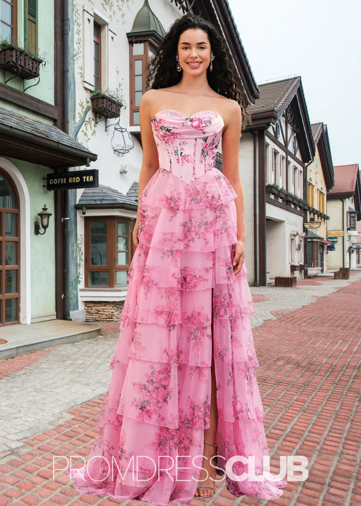 Janice | Strapless Corset Pink Floral Long Prom Dress - Price #price_variant_lowest# - Blush Floral - PromDressClub