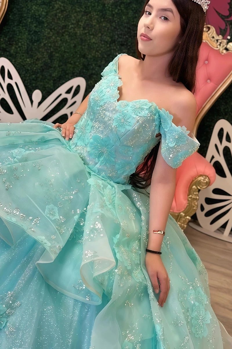 Jasmine | Stunning Light Blue Quinceanera Dresses with Ruffles and Off the Shoulder - Light Blue - PromDressClub