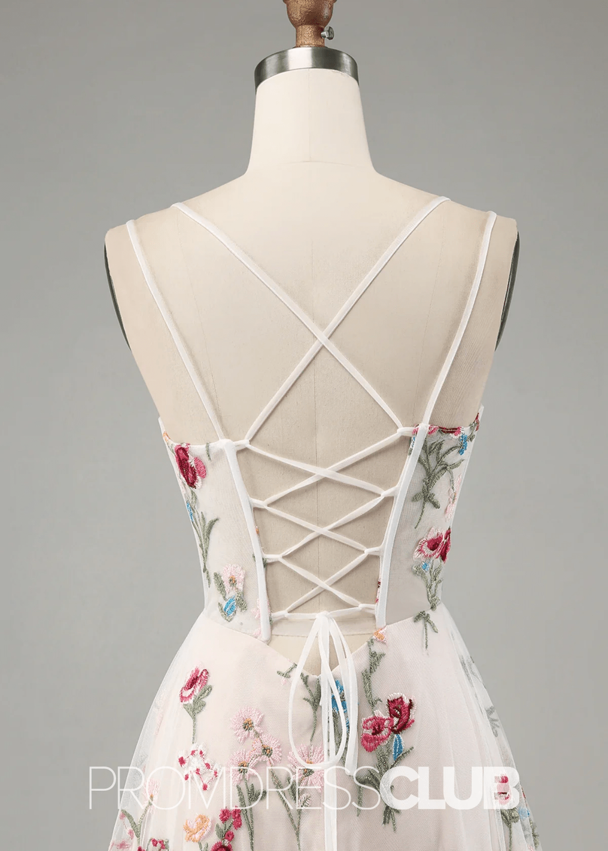 Jean | Ivory Flower A - Line Spaghetti Straps Maxi Formal Dress with Slit - Ivory Floral - PromDressClub