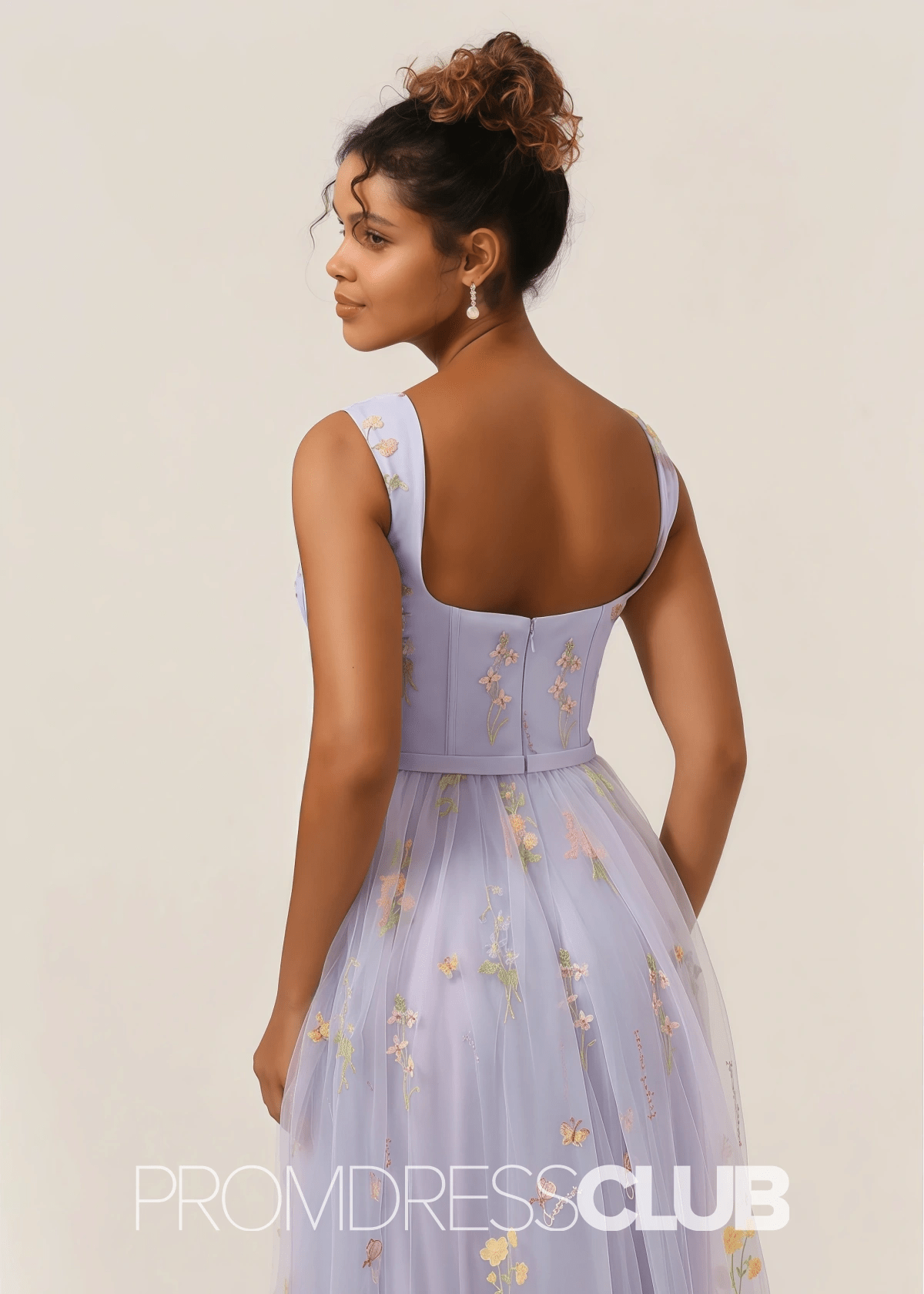 Jennifer | Light Purple Floral A Line Sweetheart Midi Prom Dress - Light Purple Floral - PromDressClub