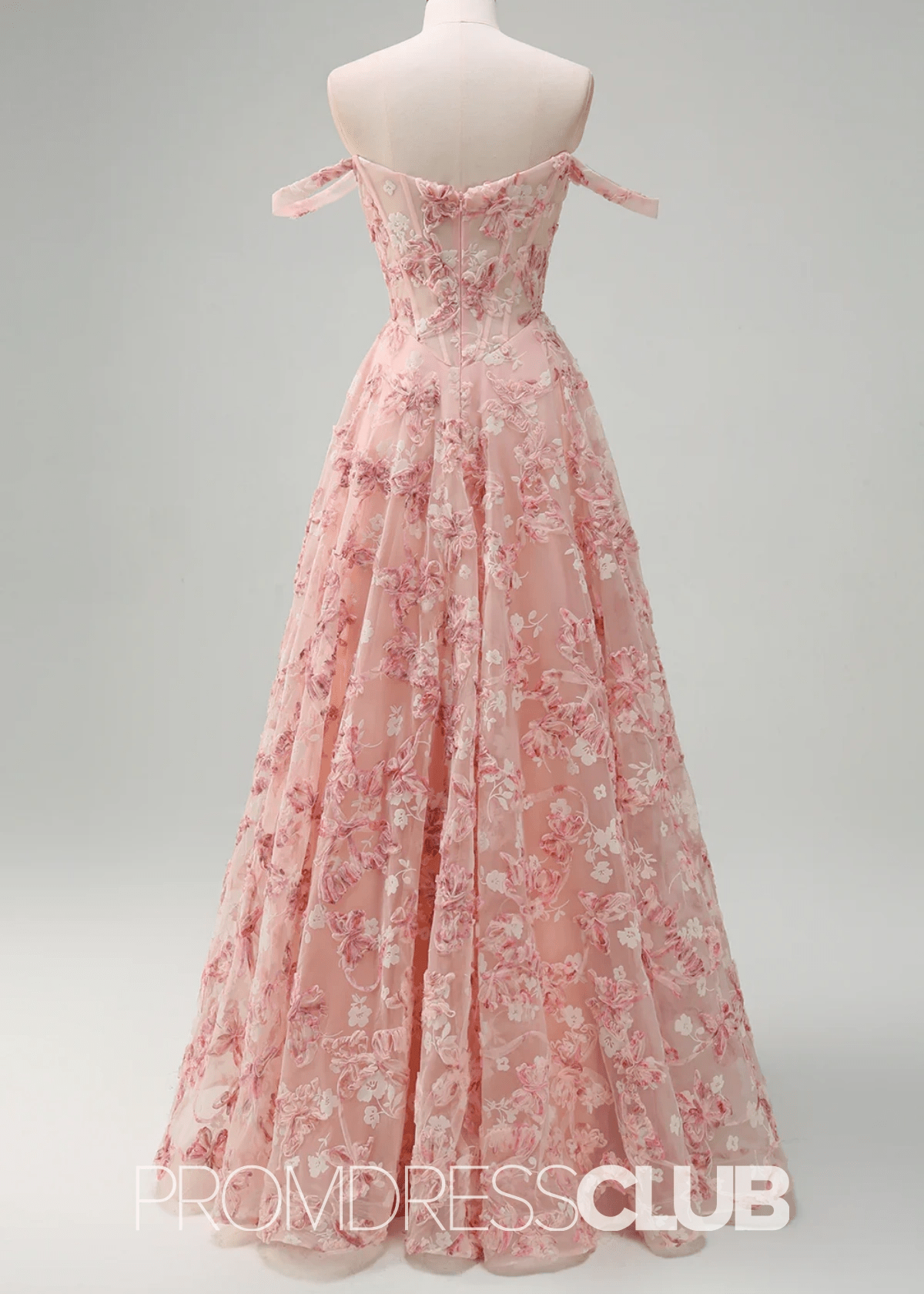 Jenny | Pink Floral A - Line Corset Slit Maxi Prom Dress - Price #price_variant_lowest# - Pink Floral - PromDressClub