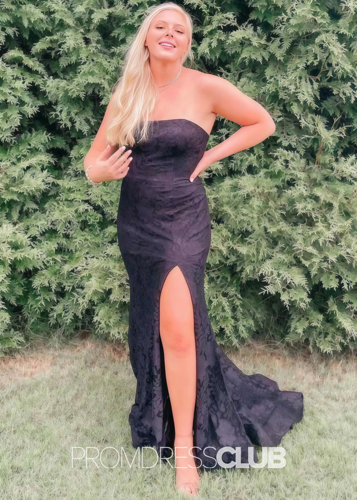 Jenny |Plus Size Black Prom Dresses Near Me With Lace Strapless Mermaid High Slit - Price #price_variant_lowest# - Black - PromDressClub