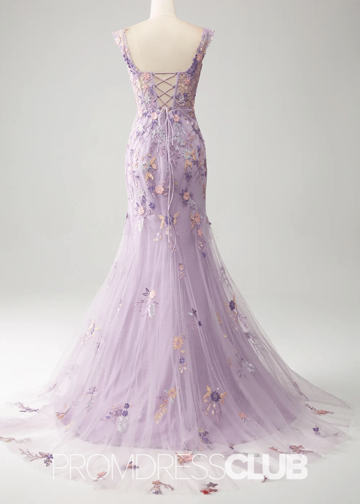 Jessica | Light Purple Floral Mermaid Embroidered Long Prom Dress - Light Purple Floral - PromDressClub