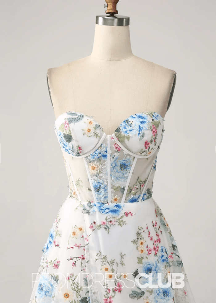 Jessie | Ivory Floral Sweetheart A Line Long Prom Dress - Price #price_variant_lowest# - Ivory Floral - PromDressClub