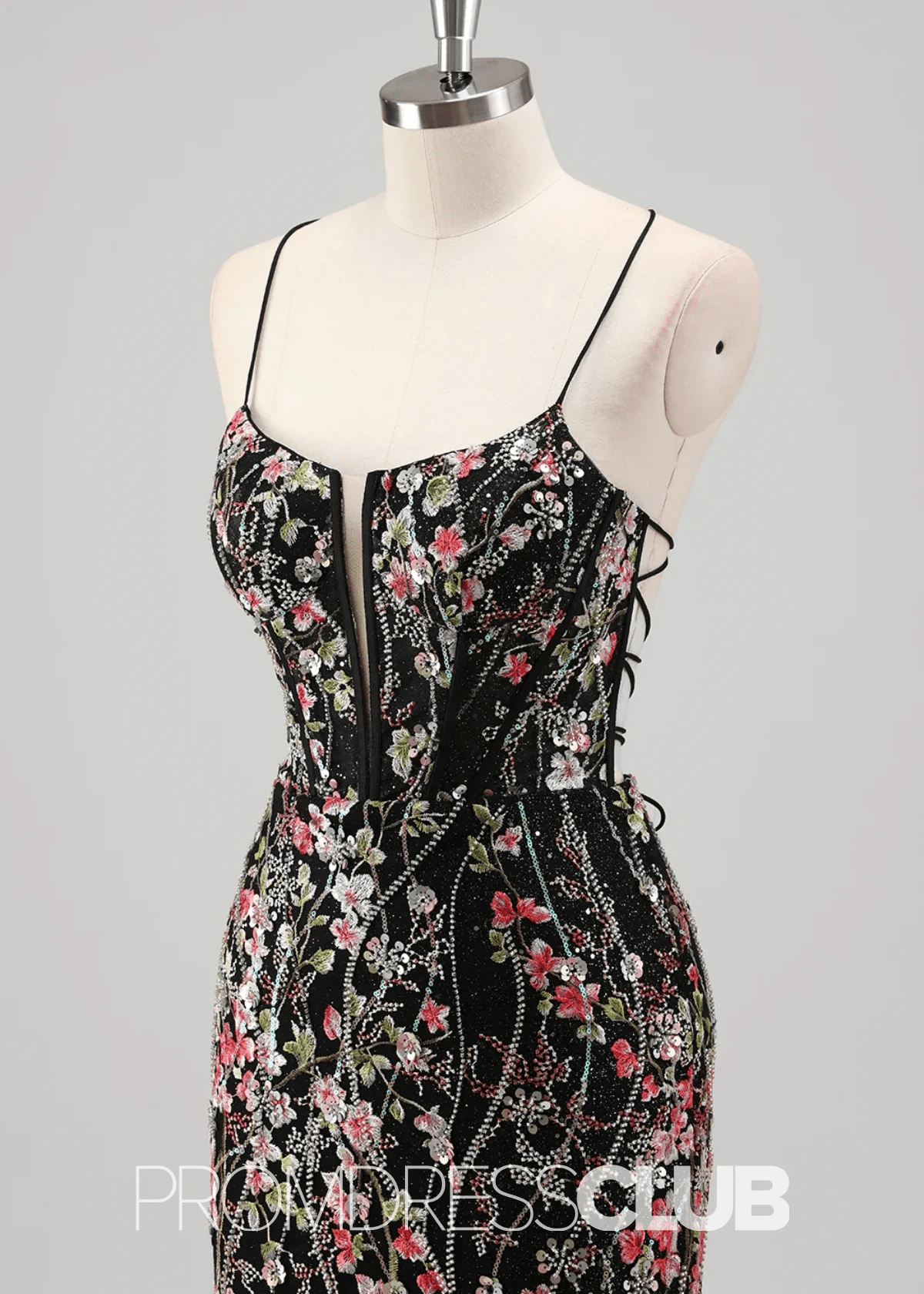 Jill | Light Blue Floral Mermaid Embroidered Tulle Prom Dress - Price #price_variant_lowest# - Black Floral - PromDressClub