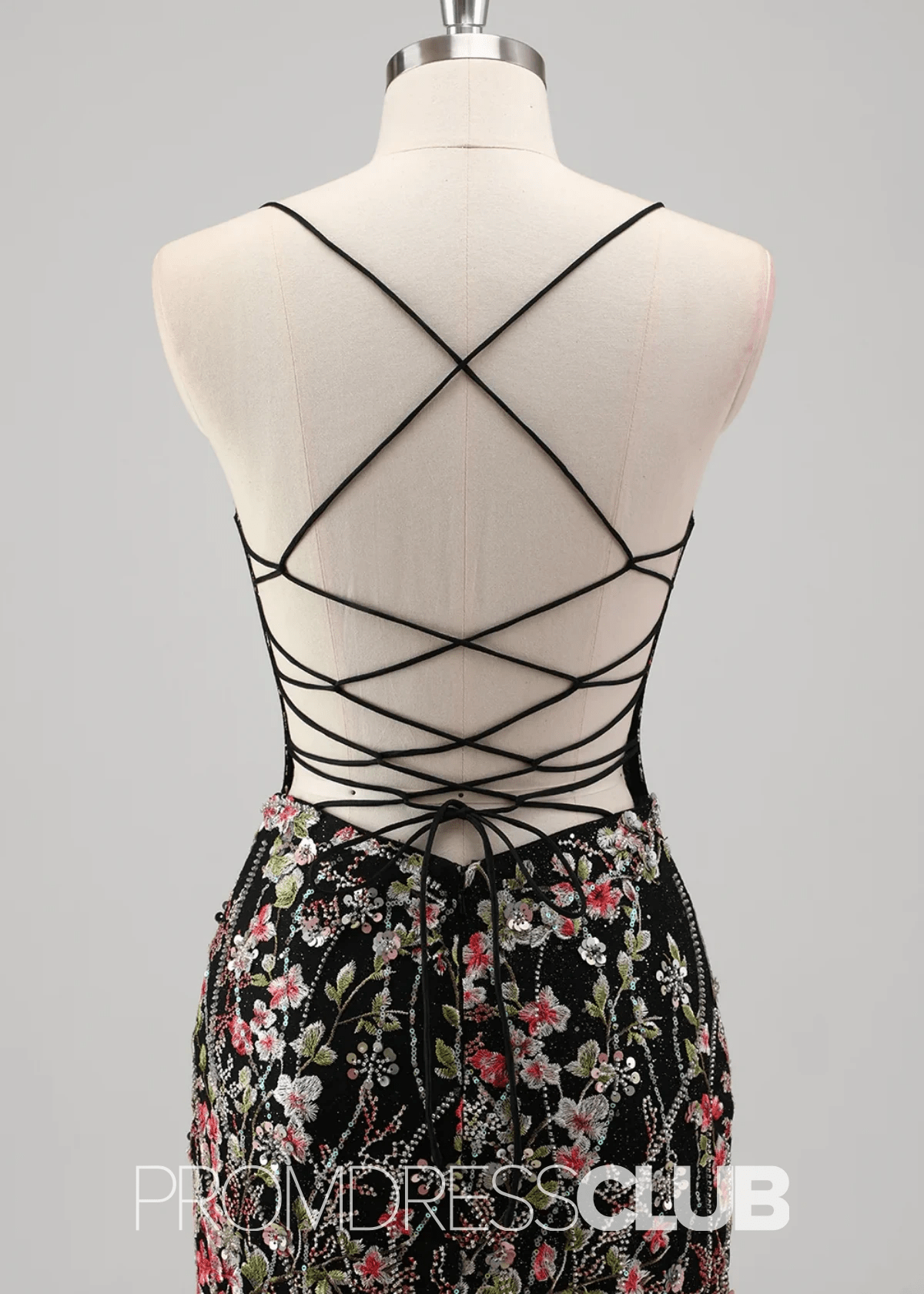 Jill | Light Blue Floral Mermaid Embroidered Tulle Prom Dress - Price #price_variant_lowest# - Black Floral - PromDressClub