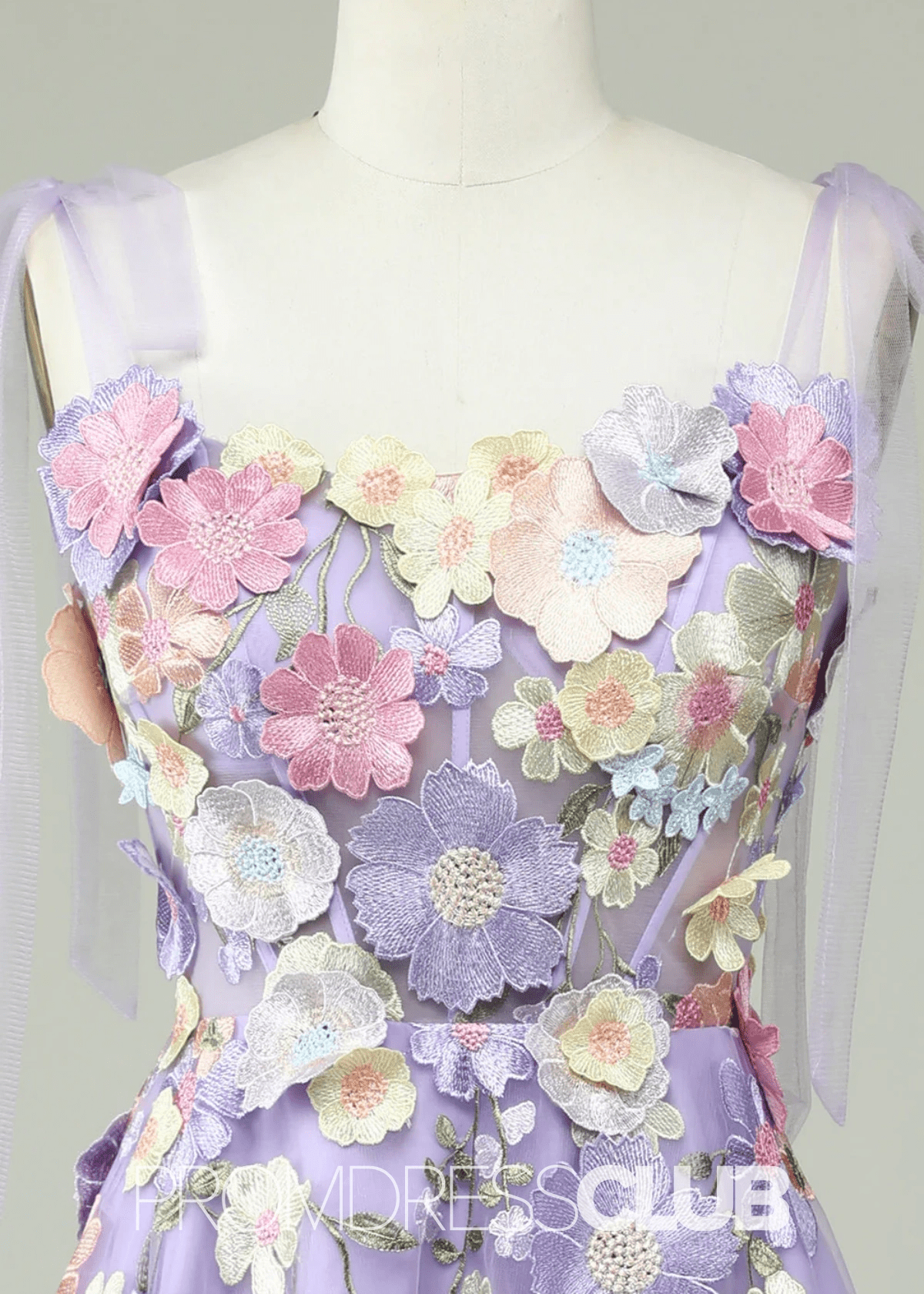 Joan | Spaghetti Straps A Line Purple Midi Prom Dress - Price #price_variant_lowest# - Purple Floral - PromDressClub