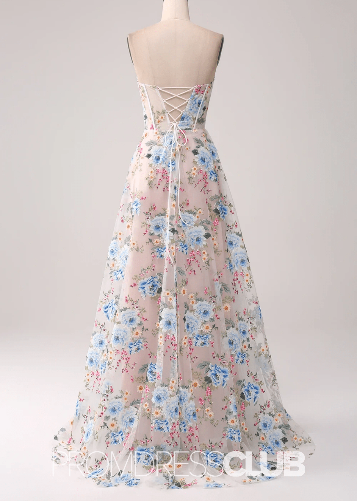 Jocelyn | White Floral A - Line Strapless Corset Long Prom Dress - Price #price_variant_lowest# - White Floral - PromDressClub