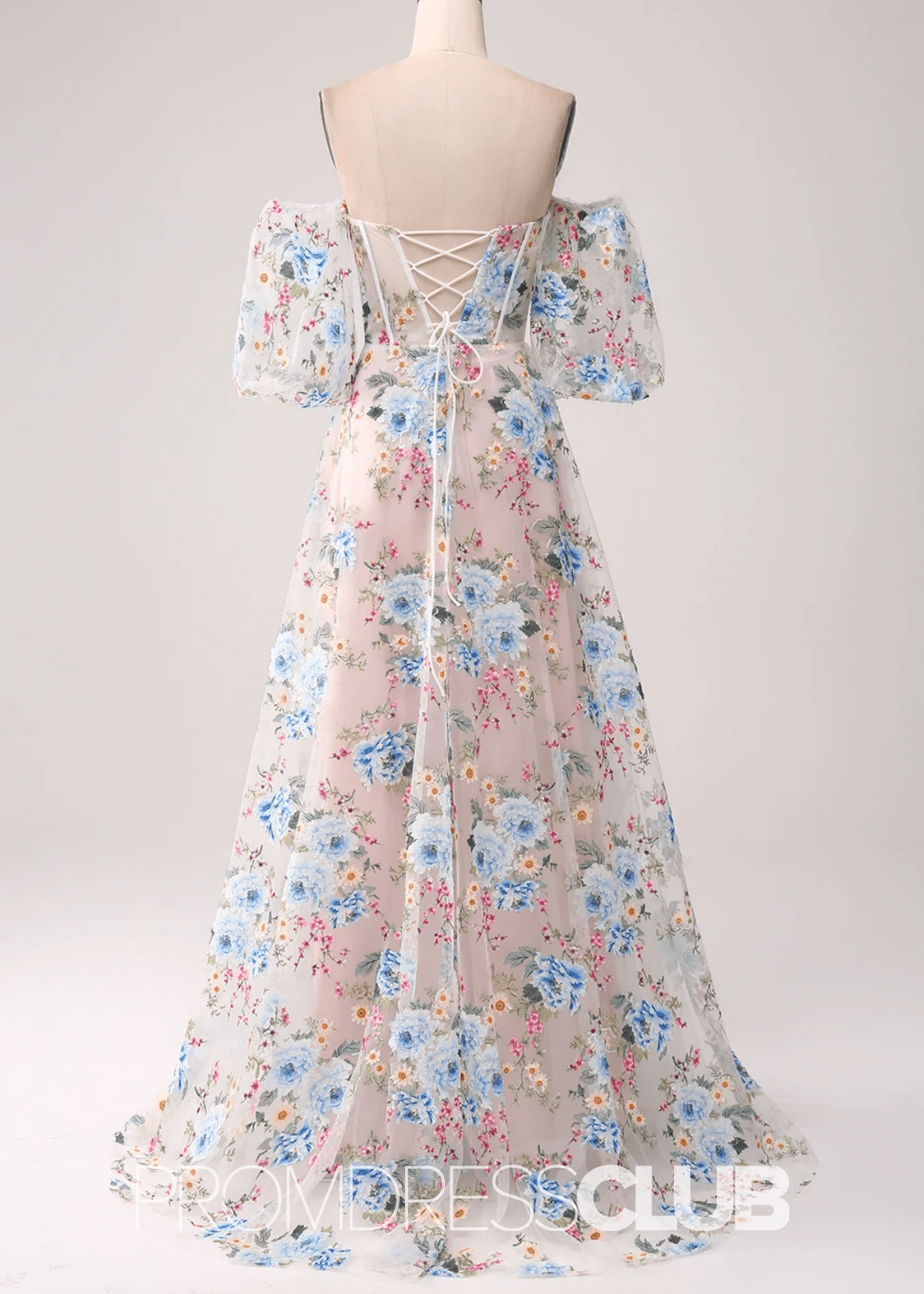 Jocelyn | White Floral A - Line Strapless Corset Long Prom Dress - Price #price_variant_lowest# - White Floral - PromDressClub