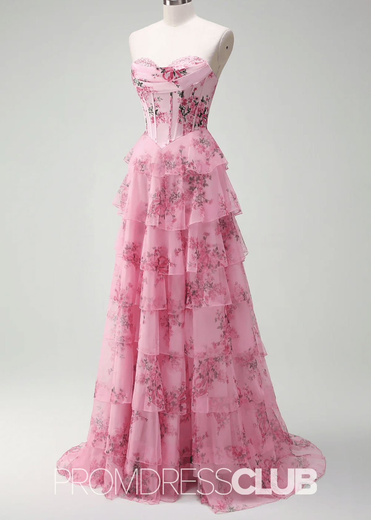 Jodie | A Line Strapless Blush Floral Long Prom Dress - Price #price_variant_lowest# - Blush Floral - PromDressClub