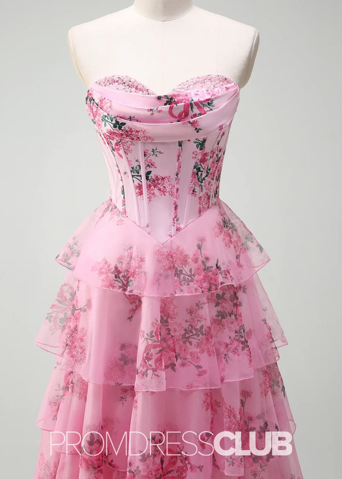 Jodie | A Line Strapless Blush Floral Long Prom Dress - Price #price_variant_lowest# - Blush Floral - PromDressClub