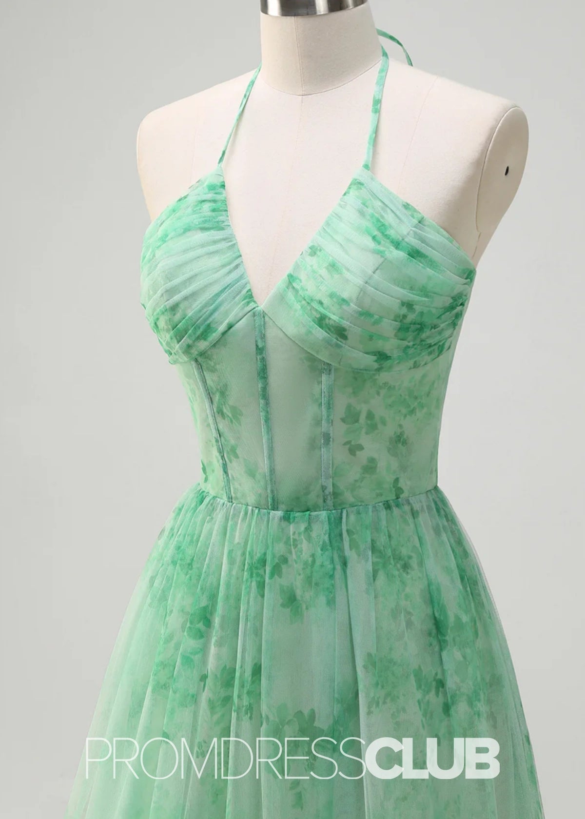 Josephine | Green Floral Corset Ruffles A - Line Long Prom Dress - Price #price_variant_lowest# - Green Floral - PromDressClub