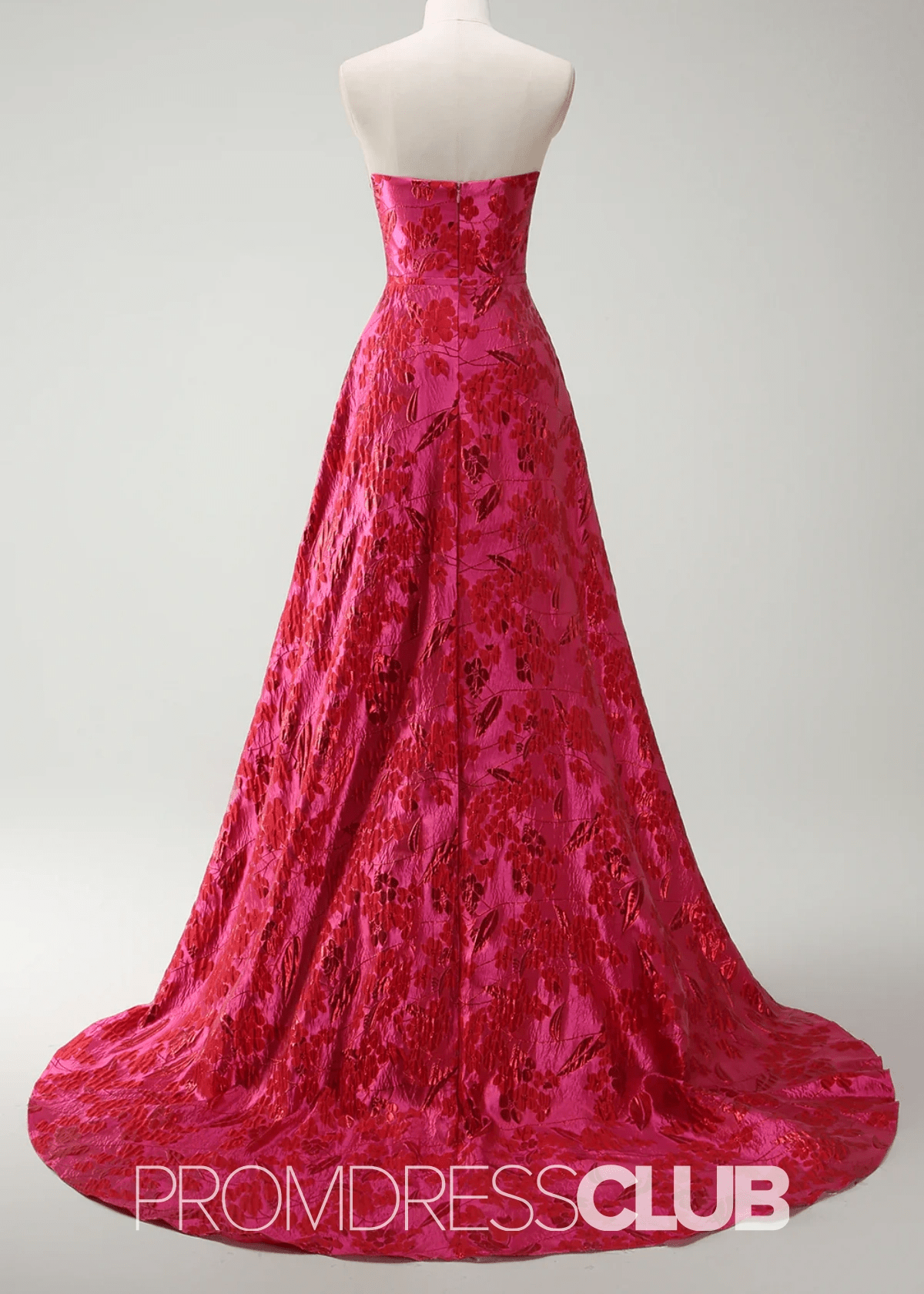 Joy | Red Floral A - Line Strapless Maxi Formal Dress - Price #price_variant_lowest# - Red Floral - PromDressClub