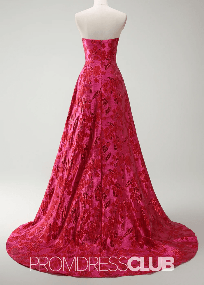 Joy | Red Floral A - Line Strapless Maxi Formal Dress - Price #price_variant_lowest# - Red Floral - PromDressClub