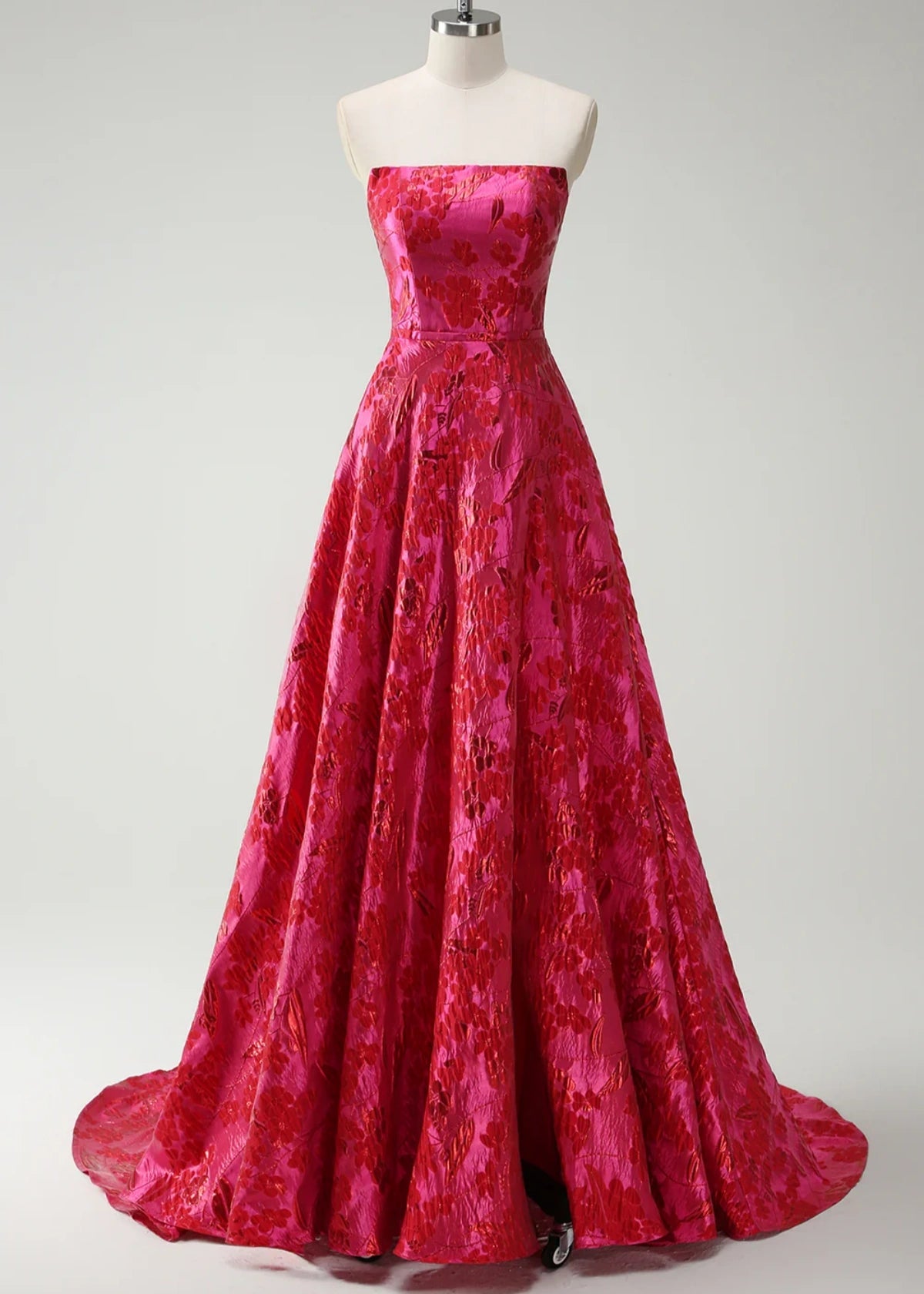 Joy | Red Floral A - Line Strapless Maxi Formal Dress - Price #price_variant_lowest# - Red Floral - PromDressClub