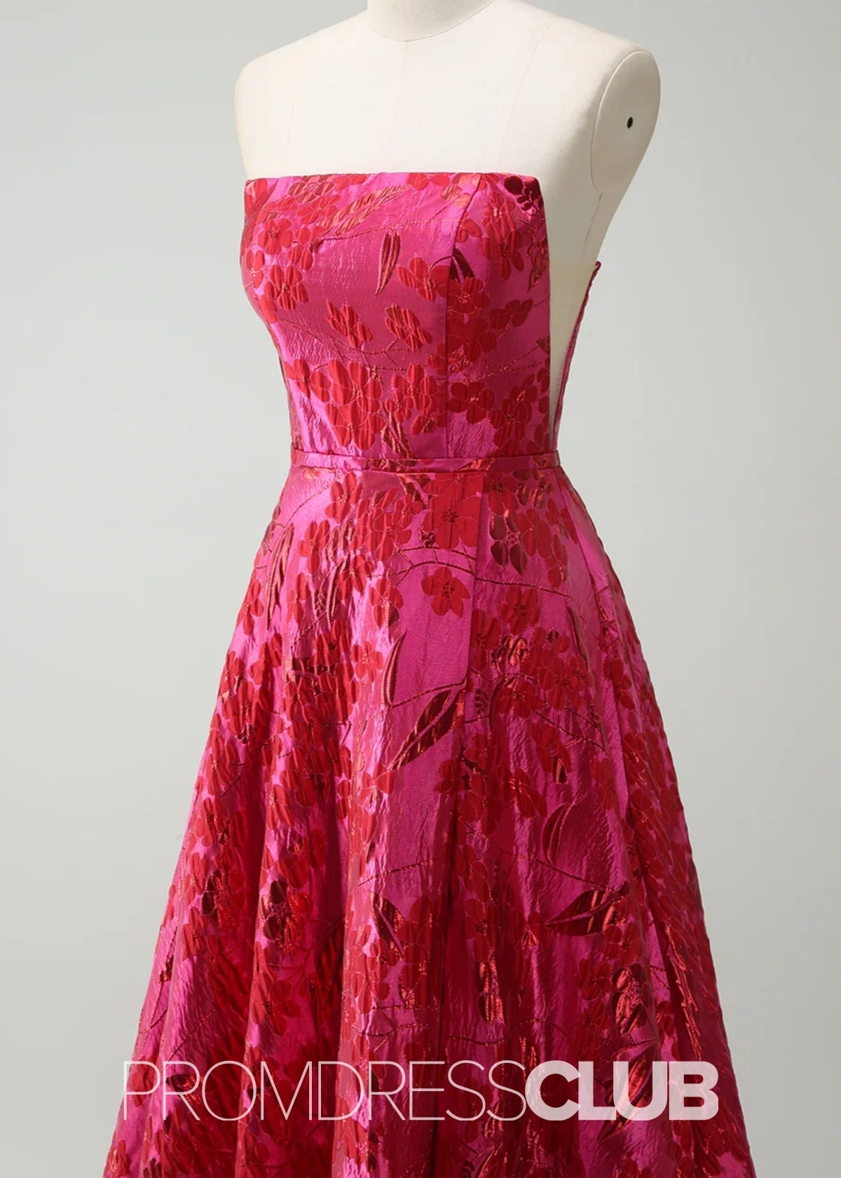 Joy | Red Floral A - Line Strapless Maxi Formal Dress - Price #price_variant_lowest# - Red Floral - PromDressClub