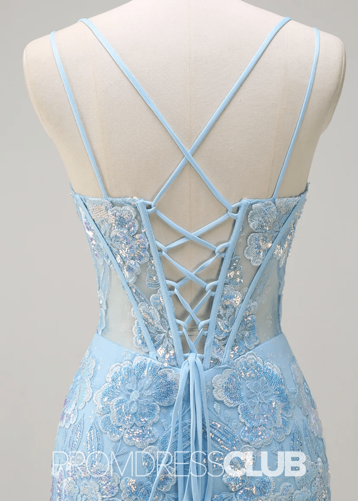 Julia | Sparkly Light Blue Sequin Mermaid Corset Long Prom Dress - Price #price_variant_lowest# - Light Blue Floral - PromDressClub