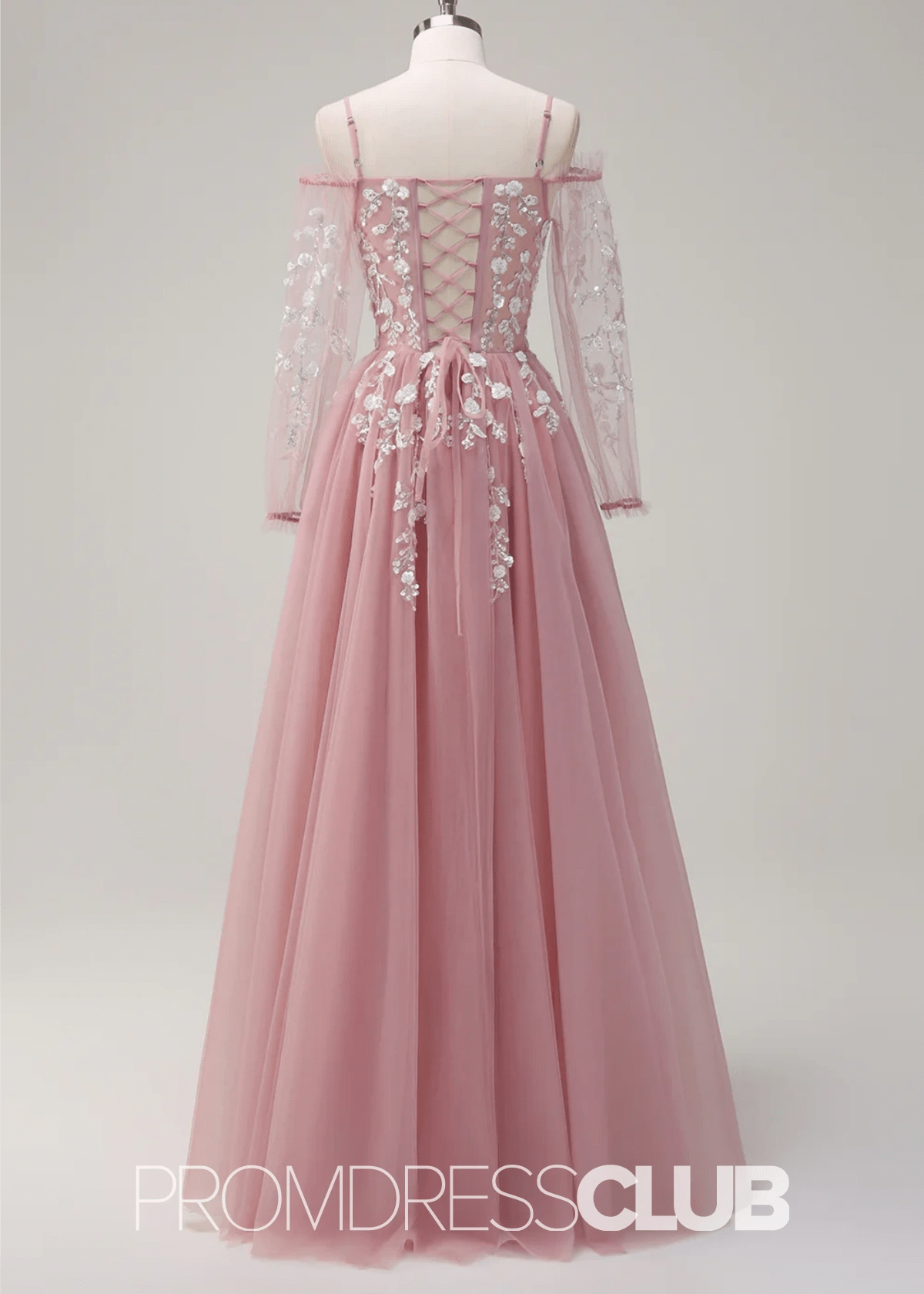 Julie | A - Line Cold Shoulder Sparkly Royal Blue Long Prom Dress - Price #price_variant_lowest# - Blush - PromDressClub