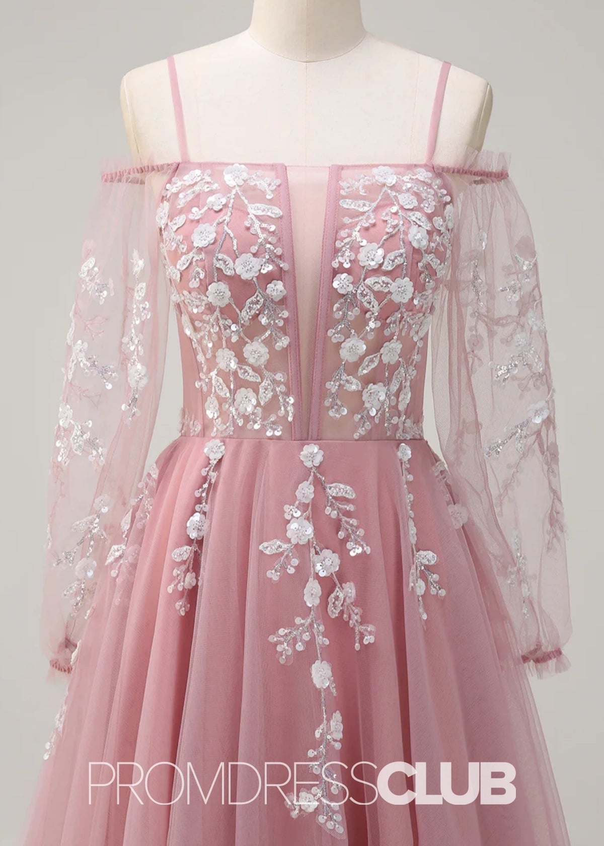 Julie | A - Line Cold Shoulder Sparkly Royal Blue Long Prom Dress - Price #price_variant_lowest# - Blush - PromDressClub