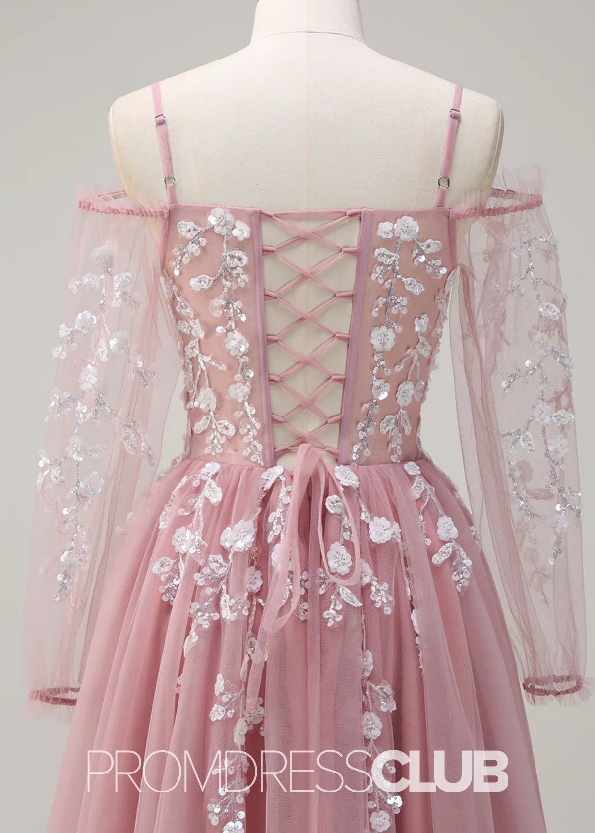 Julie | A - Line Cold Shoulder Sparkly Royal Blue Long Prom Dress - Price #price_variant_lowest# - Blush - PromDressClub