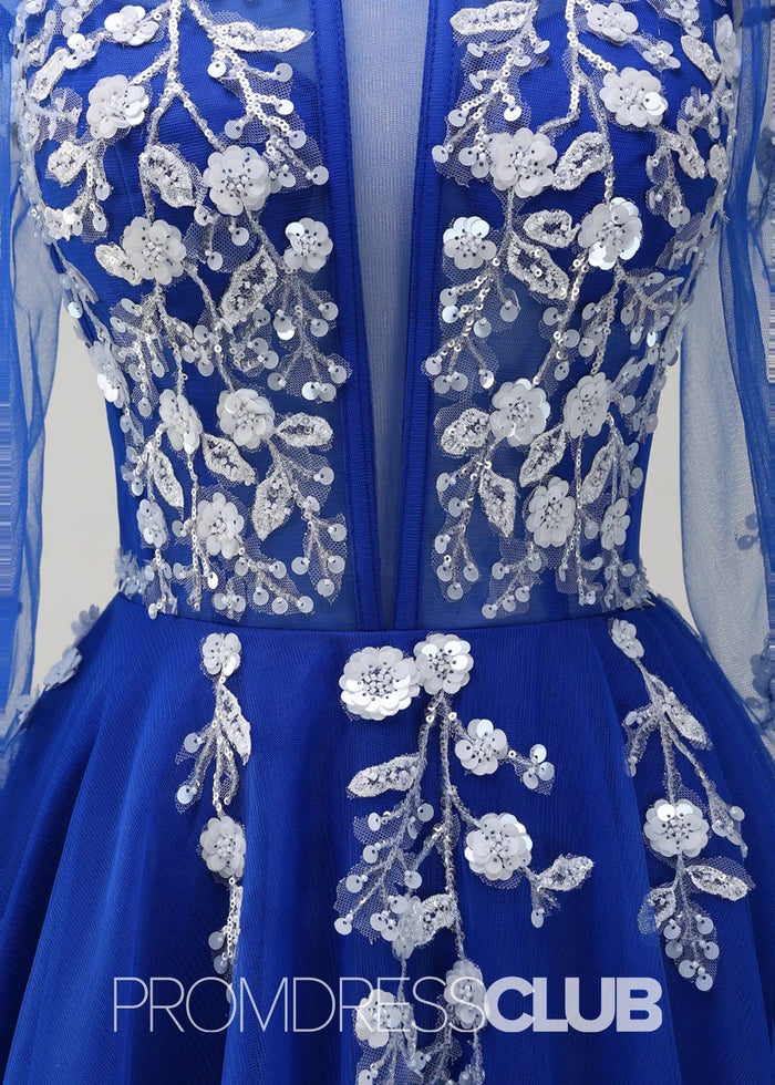 Julie | A - Line Cold Shoulder Sparkly Royal Blue Long Prom Dress - Price #price_variant_lowest# - Royal Blue - PromDressClub